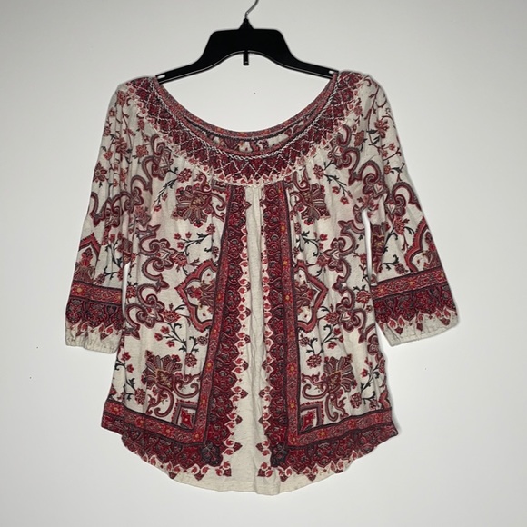 Lucky Brand Peasant Top sz XS Red and white - Picture 1 of 4